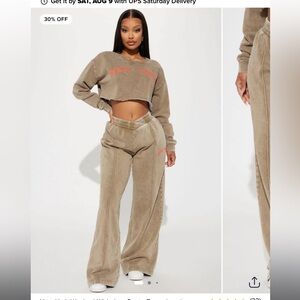 Fashion Nova Taupe Wide Leg Joggers with Red New York Detail
